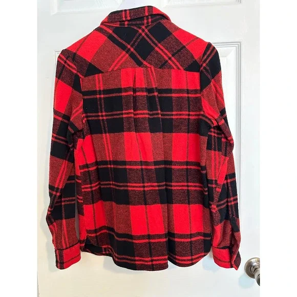 Old Navy Plaid Flannel Shirt Red‎ Black 100% Cotton Size M - Picture 2 of 7